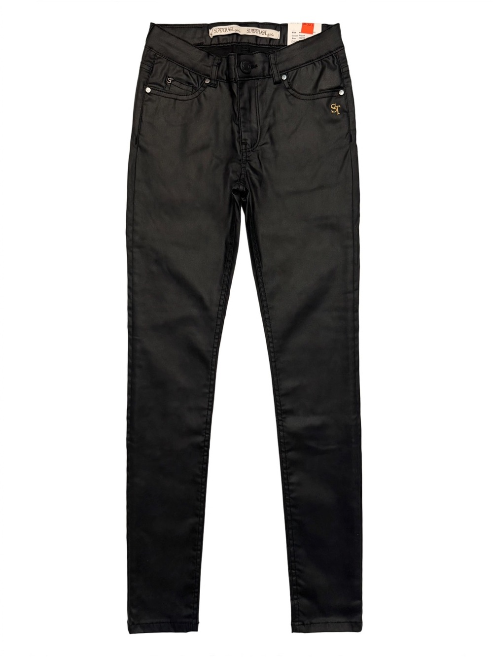 NWT Supertrash Girls Black Coated Skinny Jeans Size 10 (140) Waxed